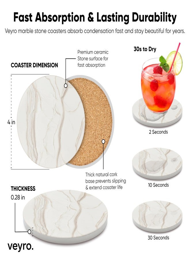 VEYRO Coasters Set of 6 for Drinks - Absorbent Ceramic Stone Drink Coasters with Cork Backing for Coffee Table & Desk, Modern Marble Look Cup Coaster Set, Housewarming Gift for New Home - Image 4